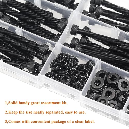 HELIFOUNER 240 Pieces M5 x 30mm /35mm /40mm /45mm /50mm, Hex Socket Head Cap Metric Screws Bolts Washers Nuts Kit, 12.9 Grade Alloy Steel, Fully Threaded, Black - size: M5 x 30/35/40/45/50mm, style: Socket Head