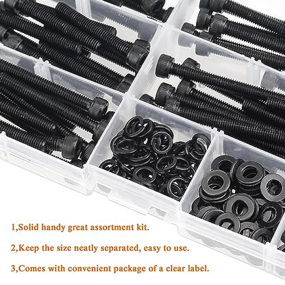 HELIFOUNER 240 Pieces M5 x 30mm /35mm /40mm /45mm /50mm, Hex Socket Head Cap Metric Screws Bolts Washers Nuts Kit, 12.9 Grade Alloy Steel, Fully Threaded, Black - size: M5 x 30/35/40/45/50mm, style: Socket Head