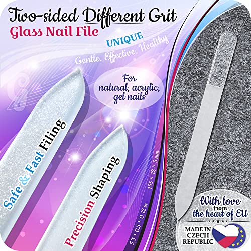 GLADZY Genuine Czech Glass Nail File Set - Callus Remover Foot Rasp, Cuticle Pusher Manicure Stick, Double Sided Etched Different Grit Surface, Professional Nail Care Tool, Made in EU - color: All-in-one Set- Green Aqua
