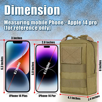 2 Pack Tactical Molle EDC Pouch Multi-Purpose Compact Pack Water-Resistant Utility Pouch with Flag Patch - color: Khaki