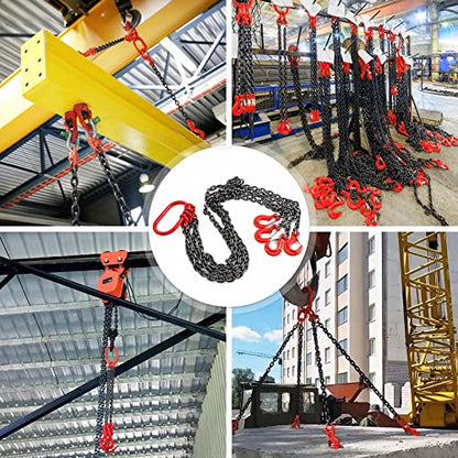 Pindex 1/4 Inch X 5 Ft Chain Slings for Lifting, G80 Alloy Steel Lifting Sling Hoist 3 Ton with 4 Leg Grab Hooks, 5 Feet - size: 5Ft 3T G80 Alloy