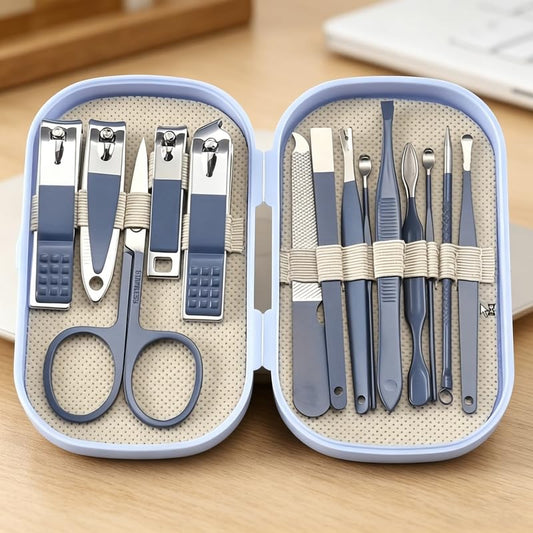 Nail Kit Clippers Pedicure Tools for Feet-Professional Travel Nail Kit 14pcs Grooming Kit Portable Case - color: Blue