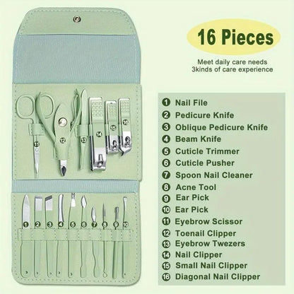 16pcs Nail Clippers Kit, Ultra Sharp Sturdy Fingernail Cutters, Professional Nail Clippers Pedicure Care Tools, Toenail Clipper Cutters for Men and Women Nail Trimmer,Luxury Gold Color,Matcha Green - color: Matcha Green
