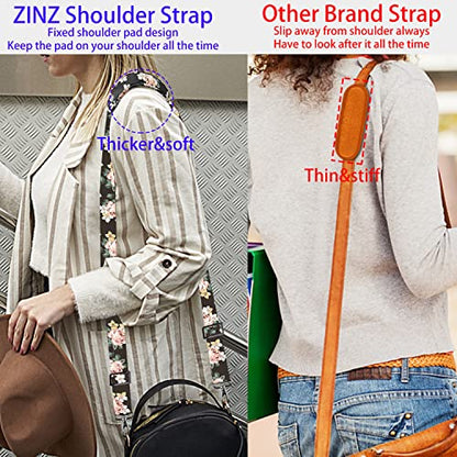 ZINZ Shoulder Strap 58" Ultra-Thick Fixed Padded and Adjustable Buckles Crossbody Strap for Briefcase Laptop Bag Luggage - color: Black Rose