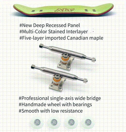 32mm Professional Fingerboard Complete Set, 7 Color Options, 5-Layer Maple Wood Deck with Metal Trucks, Bearing Wheels and Grip Tape (Green) - color: Green