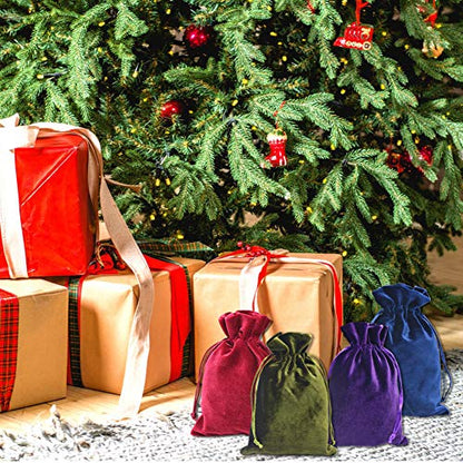 HRX Package Soft Velvet Gift Bags, 5.1x7.8 inch Velvet Drawstring Pouches for Tarot Rune Jewelry Crystal 4 Pack - color: Red, Moss Green, Navy Blue, Purple