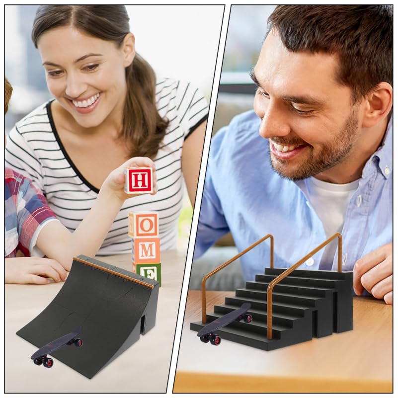 Vaguelly Fingerboard Ramp Set 2 Pcs Fingerboard Ramps for Finger Skate Park Kit Finger Board Obstacles Skateboard Park Kit for Kids Skill Training Desktop Play Skateboard Accessories
