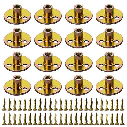 WMYCONGCONG 64PCS Iron Plate Nut Screw Set 5/16” Brad Hole Tee T-nut with Round Base Furniture Hardware Flange Insert Female Thread T-Nut with Mounting Screws Set (5/16" - 64Pcs) - size: 5/16”