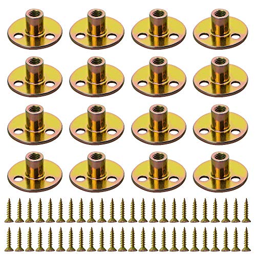 WMYCONGCONG 64PCS Iron Plate Nut Screw Set 5/16” Brad Hole Tee T-nut with Round Base Furniture Hardware Flange Insert Female Thread T-Nut with Mounting Screws Set (5/16" - 64Pcs) - size: 5/16”