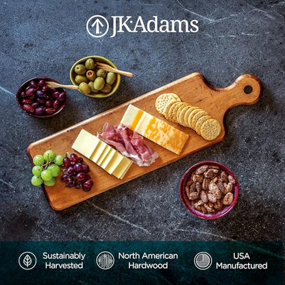 J.K. Adams Maple Artisan Plank Serving Board with Handle, 20" x 6" | Wood Charcuterie & Cheese Board, Wooden Tray for Food Prep and Presentation - size: 20"L x 6"W