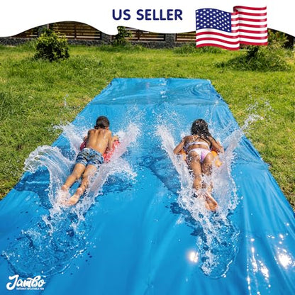 JAMBO 40FT x 7FT XL MEGA Water Slide, 2 Bodyboard Updated Model– Extra Long Extra Wide Slip Splash Slide for Kids, Heavy Duty Backyard Lawn Waterslide, Outdoor Water Toy, Splash Mat Splash Pad - color: 40ft Mega Slide- Blue