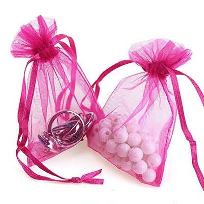 Boshen 100/200PCS Organza Gift Candy Sheer Bags Mesh Jewelry Pouches Drawstring Bulk for Wedding Party Favors Christmas (3" X 4"(100PCS), Hot Pink) - color: Hot Pink-3" X 4"(100PCS)