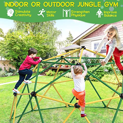 Climbing Dome with Hammock Swing Seat 10ft Outdoor Jungle Gym Kids Playset - color: Yellow + Green