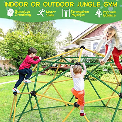 Climbing Dome with Hammock Swing Seat 10ft Outdoor Jungle Gym Kids Playset - color: Yellow + Green