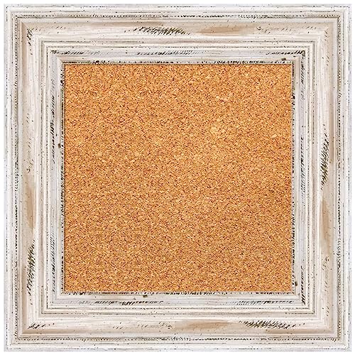 Amanti Art Natural Cork Board for Wall, 17x17 Vision Board with White Frame, X-Small Corkboard Office Decor for Home Organization, Cottage Corkboard Pinboard to Display Items for Home Organization in - color: Alexandria White Wash, size: 17" x 17"