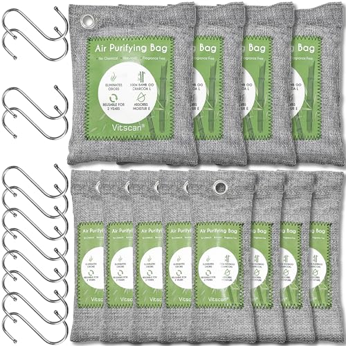 12 Pack Bamboo Charcoal Air Purifying Bag, Activated Charcoal Bags Odor Absorber, Moisture Absorber, Natural Car Air Freshener, Shoe Deodorizer, Odor Eliminators For Home, Pet, Closet (8x50g, 4x200g) - color: 12 Pack