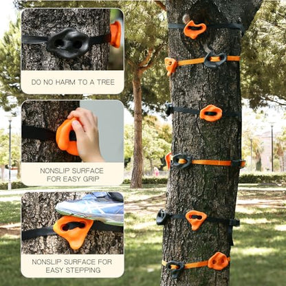 TOPNEW 12 Ninja Tree Climbing Holds for Kids Climber, Orange & Black Tree Climbing Kit with 6 Ratchet Straps for Outdoor Ninja Warrior Obstacle Course Training - style: 12 Pcs Orange & Black 1