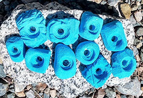 Small Holds Climbing Pack of 10 Bolt-on Holds of Foot and Crimp Size - color: Blue