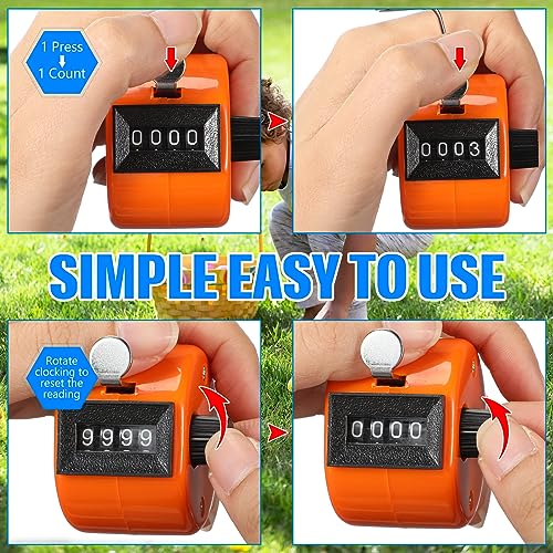 TOODOO 6 Pack Hand Tally Counter 4 Digit Mechanical Palm Clicker Plastic Hand Held Counter Clicker with Metal Finger Ring for School Golf Sports Events Office Stadium - color: Orange