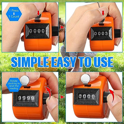 TOODOO 6 Pack Hand Tally Counter 4 Digit Mechanical Palm Clicker Plastic Hand Held Counter Clicker with Metal Finger Ring for School Golf Sports Events Office Stadium - color: Orange