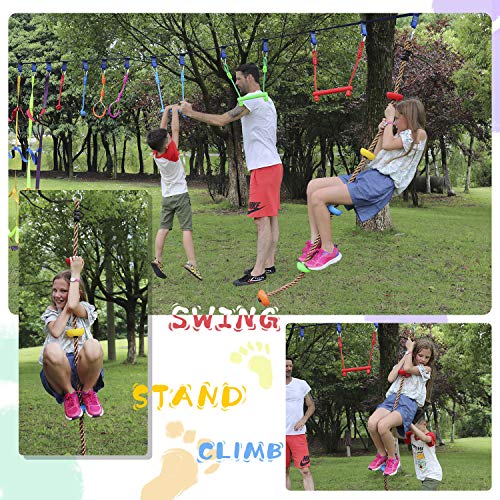 Rainbow Craft Colorful Climbing Rope - 6.5ft with 5 Knotted Foot - Kids Ninja Rope for Ninja Warrior Slackline Obstacle Course Accessories Kids Swing Set Backyard Play