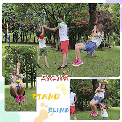 Rainbow Craft Colorful Climbing Rope - 6.5ft with 5 Knotted Foot - Kids Ninja Rope for Ninja Warrior Slackline Obstacle Course Accessories Kids Swing Set Backyard Play