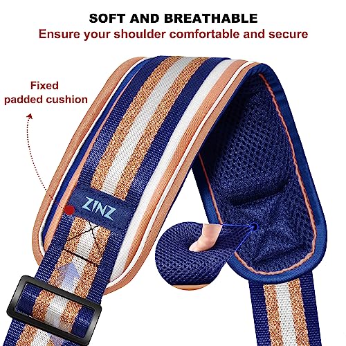 ZINZ 75" Shoulder Strap with Fixed Pad and Dual Balanced Buckles，Blue Gold Jacquard - color: Blue Gold Jacquard