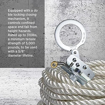 AFP Self-Locking Rope Grab with 2.25 inch Connecting Eye, Used with 5/8’’ Lifeline Rope, for Construction, Climbing, Fall-Protection, 310 lb. Capacity (OSHA/ANSI Compliant) Silver - color: Silver