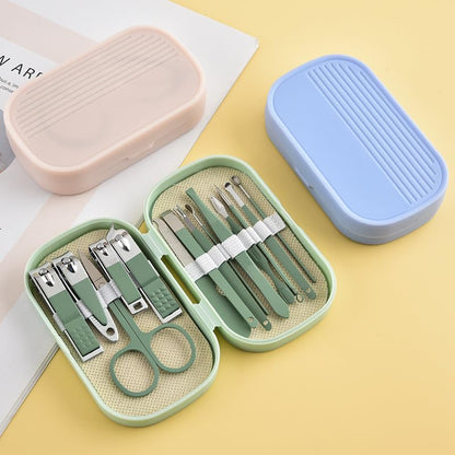 14pcs Stainless Steel Manicure and Pedicure Tool Set with Portable Storage Case, Modern-Style Curved Nail Clippers and Grooming Tools, Nail Care Kit Suitable for Men and Women, Green