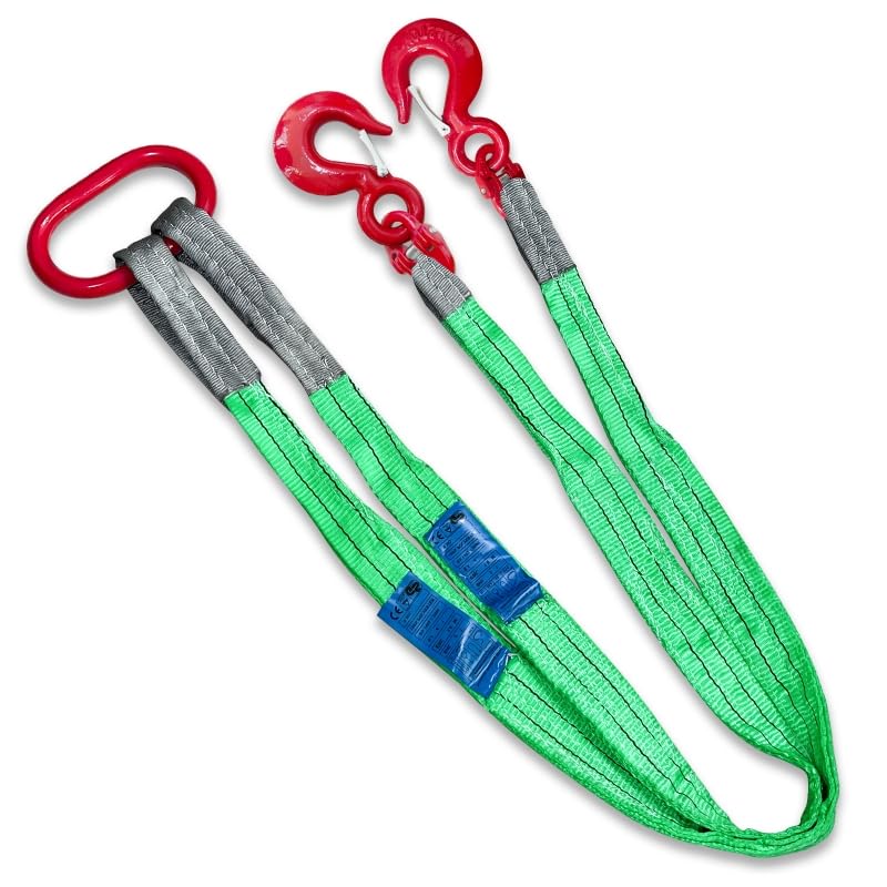 Lifting Slings Straps 5ft with Hooks and Rings | Two Leg Polyester Bridle Sling, 8800lbs Capacity, Heavy Duty, Ideal for Construction and Industrial Lifting - size: 8800 lb / 5 ft