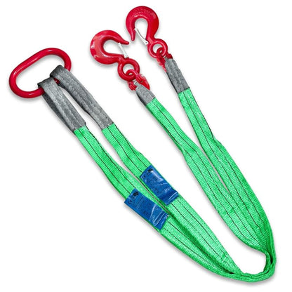 Lifting Slings Straps 5ft with Hooks and Rings | Two Leg Polyester Bridle Sling, 8800lbs Capacity, Heavy Duty, Ideal for Construction and Industrial Lifting - size: 8800 lb / 5 ft