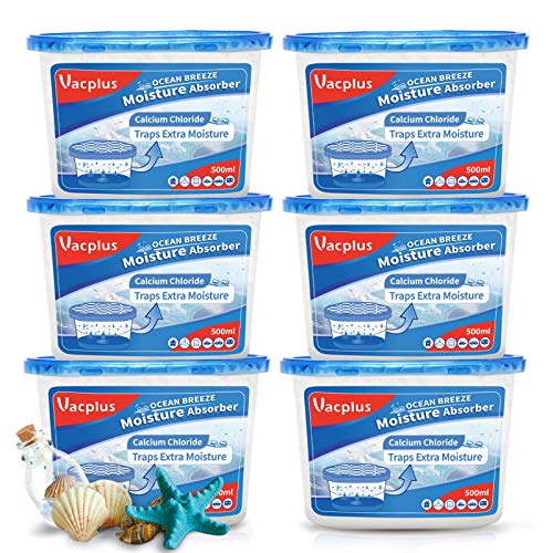 Vacplus Moisture Absorber, 10.5 OZ, Strong Absorption, Ocean Scent | Closet, Bathroom, Car, Odor Eliminator, Dehumidifier Bucket, 6 Pack - size: 10.5OZ