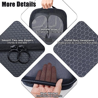 Shoe Bag for Travel,2 Layers Shoes Organizer,Honeycomb Black | Holds 3 Pairs,Trolley Strap,Easy Clean Lining,Leak Proof,Dual Zippers - color: HoneycombGrey