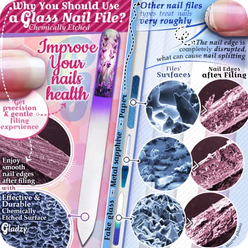 GLADZY Genuine Czech Glass Nail File Set - Callus Remover Foot Rasp, Cuticle Pusher Manicure Stick, Double Sided Etched Different Grit Surface, Professional Nail Care Tool, Made in EU - color: All-in-one Set - Yellow Orange