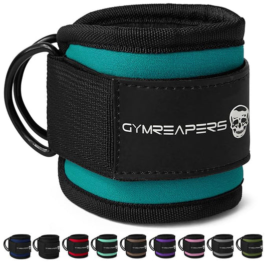 Gymreapers Ankle Straps For Cable Machine Kickbacks, Glute Workouts, Lower Body Exercises - Adjustable Leg Straps with Neoprene Padding - color: Cyan, size: Pair