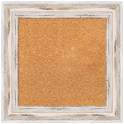 Amanti Art Natural Cork Board for Wall, 21x21 Vision Board with White Frame, Small Corkboard Office Decor for Home Organization, Cottage Corkboard Pinboard to Display Items for Home Organization in - color: Alexandria White Wash, size: 21" x 21"
