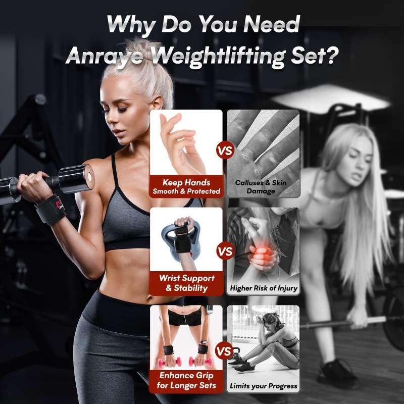 Weight Lifting Hooks & Straps Set, Lifting Hooks with Anti-Slip Grip | Adjustable Wrist Wraps for Weightlifting, Deadlifts, Powerlifting, Gym Straps for Men and Women, Black-Red