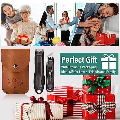 GLAMFIELDS Nail Clipper with Catcher, Large Fingernail Toenail Clipper,Slanted Edge Nail Clippers Leather Case Packed Good Gift for Men and Women 2PACK Large/Small - size: 2PACK Large/Small