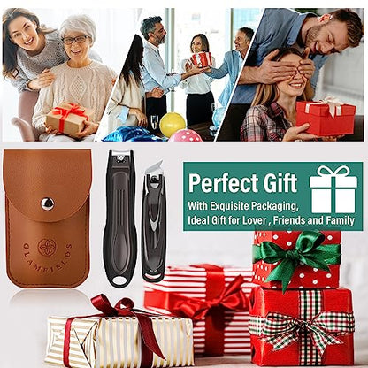 GLAMFIELDS Nail Clipper with Catcher, Large Fingernail Toenail Clipper,Slanted Edge Nail Clippers Leather Case Packed Good Gift for Men and Women 2PACK Large/Small - size: 2PACK Large/Small
