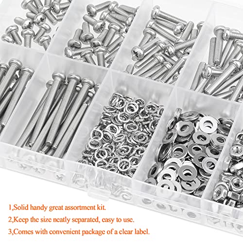 HELIFOUNER 540 Pieces M3 x 6mm /8mm /12mm /16mm /20mm /25mm /30mm, Phillips Pan Head Machine Screws, Metric Screws Bolts Washers Nuts Kit, 304 Stainless Steel - size: M3, style: Phillips Pan Head Machine Screws