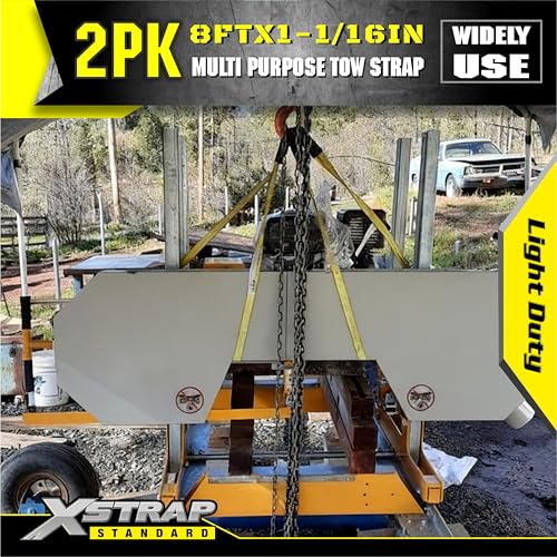 XSTRAP STANDARD 2PK 1''x 8FT Lift Sling Web Strap/Wear Guard End, Heavy Duty Flat Eye Lifting Sling with 2 Reinforced Loops for Tree Saver Lifting Furniture Appliances Machine | 4,000 lbs Break Strength Lifting Straps with 2 Reinforced Loops for Tree Save
