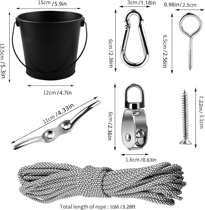 FUQUN Treehouse Pulley System with Bucket Cable - Kids Playhouse & Pirate Ship Accessories for Outdoor Play, Heavy-Duty Climbing Bucket (Black) - size: Black1 | 1 set