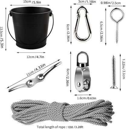 FUQUN Treehouse Pulley System with Bucket Cable - Kids Playhouse & Pirate Ship Accessories for Outdoor Play, Heavy-Duty Climbing Bucket (Black) - size: Black1 | 1 set