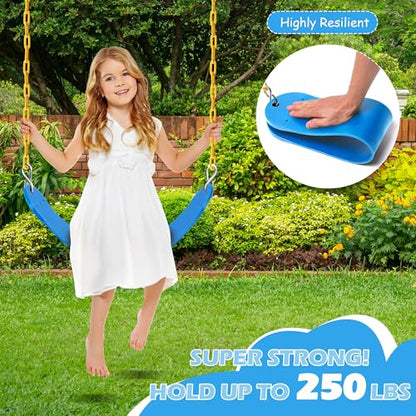 Sunnyglade 2PCS Swings Seats Heavy Duty with 66" Chain Support 250lb Blue | Playground Outdoor Swing Seat Replacement with Snap Hooks, Coated Chains, Soft Eva Seat, Non-Slip Design & 250 Lb Capacity - color: Blue