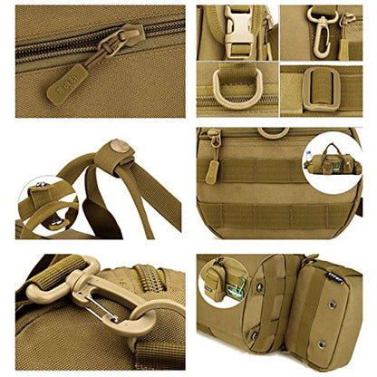 Huntvp Small Tactical Duffle Bag MOLLE Handbag Gear Military Travel Carry On Shoulder Bag Small Valise - color: Brown