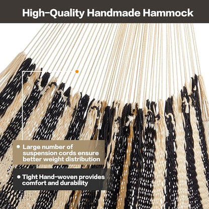 CHULIM Handwoven Mayan Hammock with 10ft Tree Straps, 550lbs Capacity Soft Rope Double Hammock, Portable Outdoor Hammock with Carry Bag for Camping Backyard Beach - Black White Stripe - color: Black White Stripe