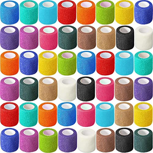 Treela 64 Pack 2" x 5 Yards Self Adhesive Cohesive Bandage Wraps, Elastic Breathable Athletic Tape, Flexible Self Adherent Bandage Rolls for Wrist, Ankle, Fingers, Sports & Pets (Multi Color) - color: Multi Color, size: 2 Inch X 5 Yard
