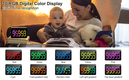 Samshow Rechargeable Digital Kitchen Timer, 2 Packs, Color Change | 10 Dynamic RGB Color, Countdown/Up, 3 Brightness 4 Volume Adjustable, Magnetic, 5" LED Display, For Classroom/Home/Classroom - color: Rgb