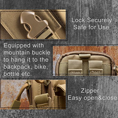 ofone Small Tactical Molle Pouch, Military Waist Pouch EDC with Smartphone Holster Holder Utility Gadget Belt Bag for Outdoor - color: Khaki