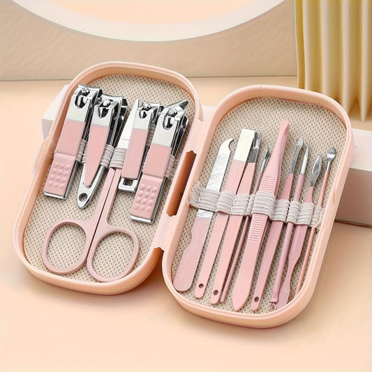 Nail Kit Clippers Pedicure Tools for Feet-Professional Travel Nail Kit 14pcs Grooming Kit Portable Case - color: Pink